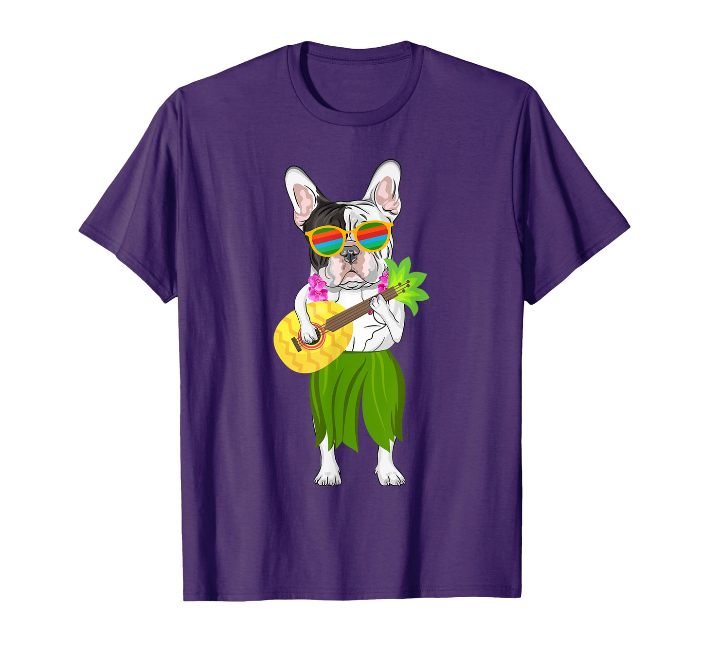 Hawaiian French Bulldog & Pineapple Ukulele Summer Vacation T-Shirt