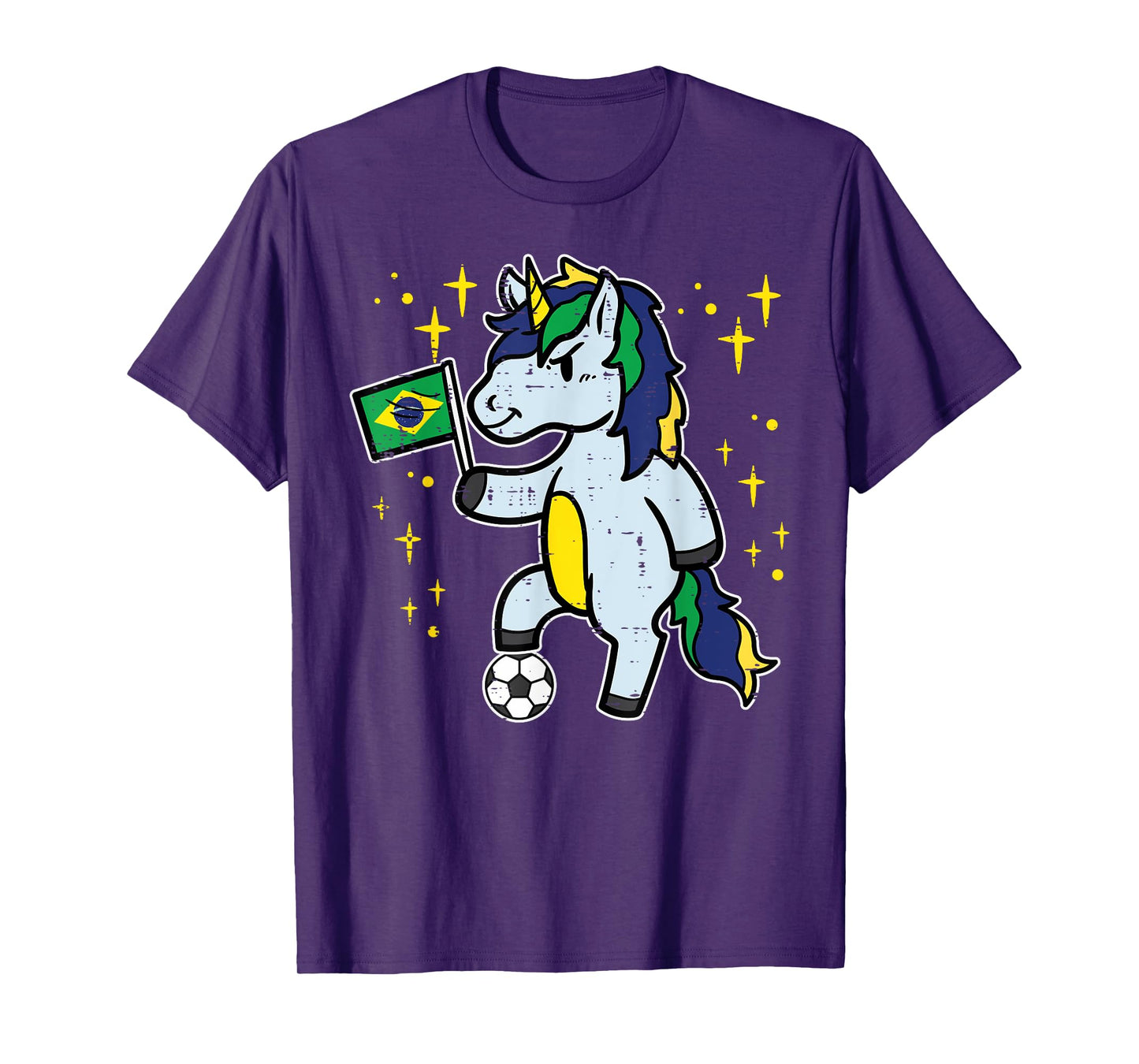 Brazil Flag Unicorn Football Soccer Fan Women Girls Kids T-Shirt