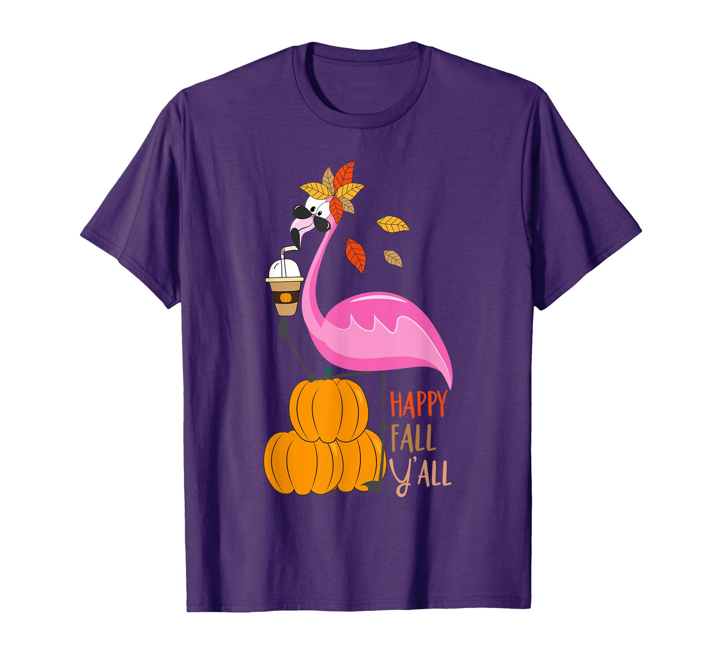 Happy Fall Y'all Pumpkin Flamingo Autumn Graphic T-Shirt