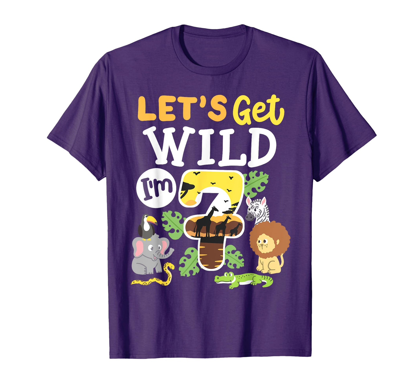 Jungle Safari Let's Get Wild 7th Birthday Zoo 7 Year Old Kid T-Shirt
