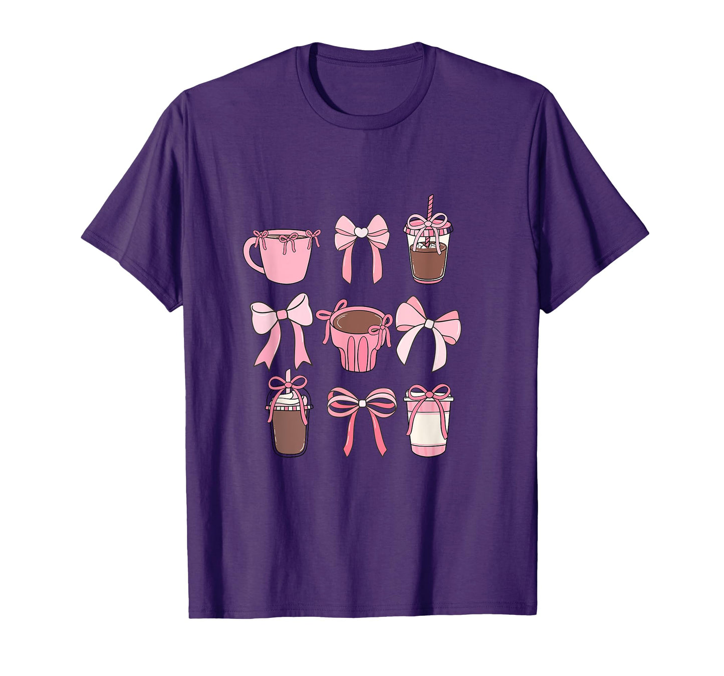 Cute Hot Iced Coffee and PInk Bows Girly Aesthetic T-Shirt