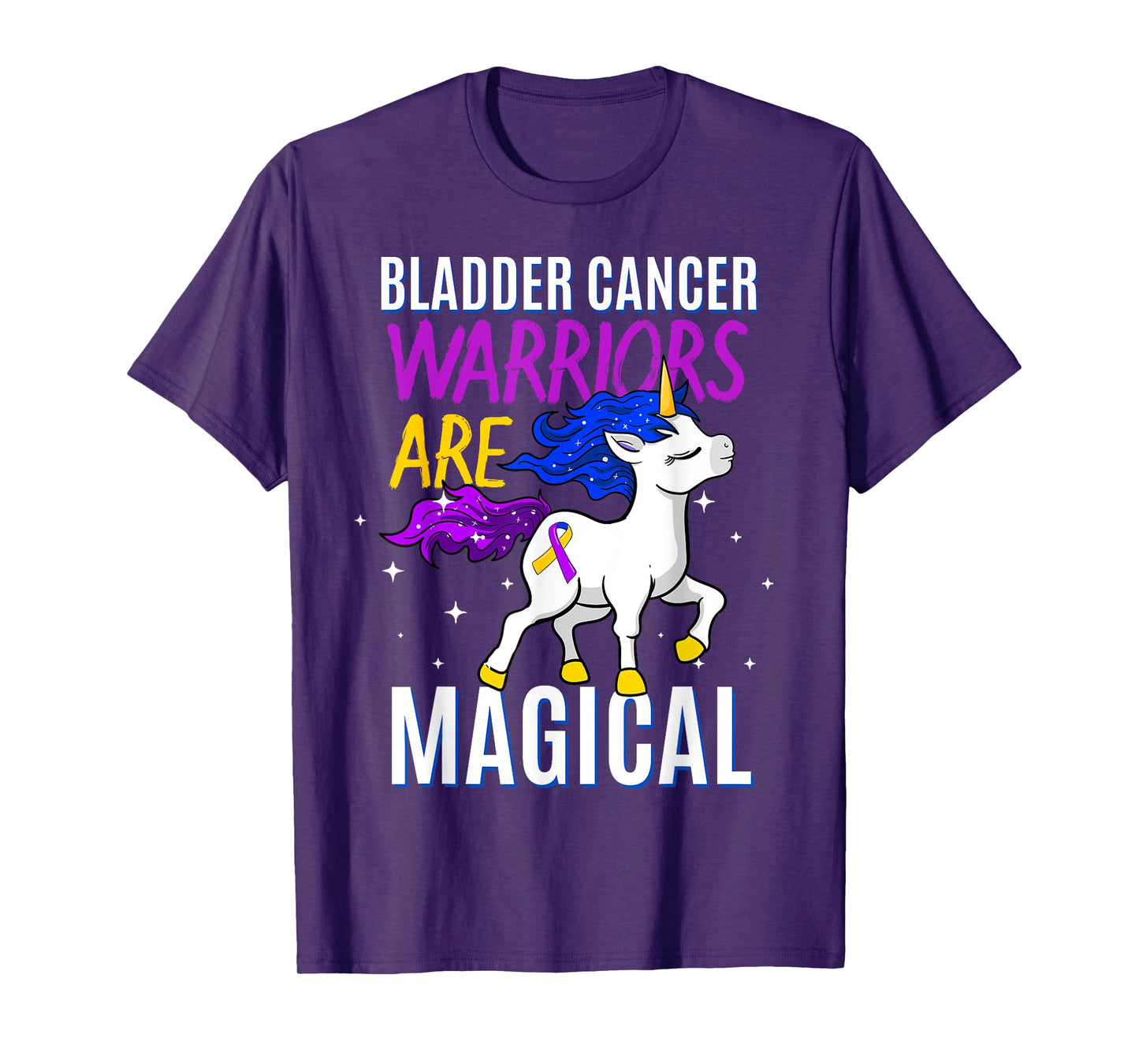 Bladder Cancer Magical Unicorn Purple Blue Yellow Ribbon T-Shirt
