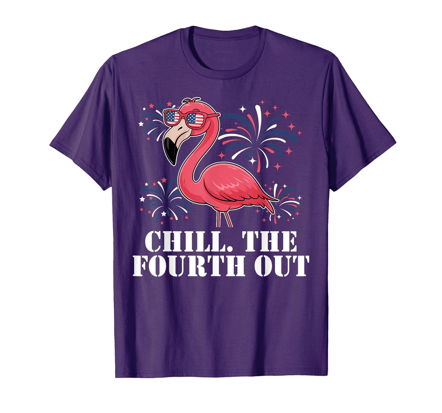 Chill The Fourth Out Flamingo USA Flag Patriotic 4th of July T-Shirt