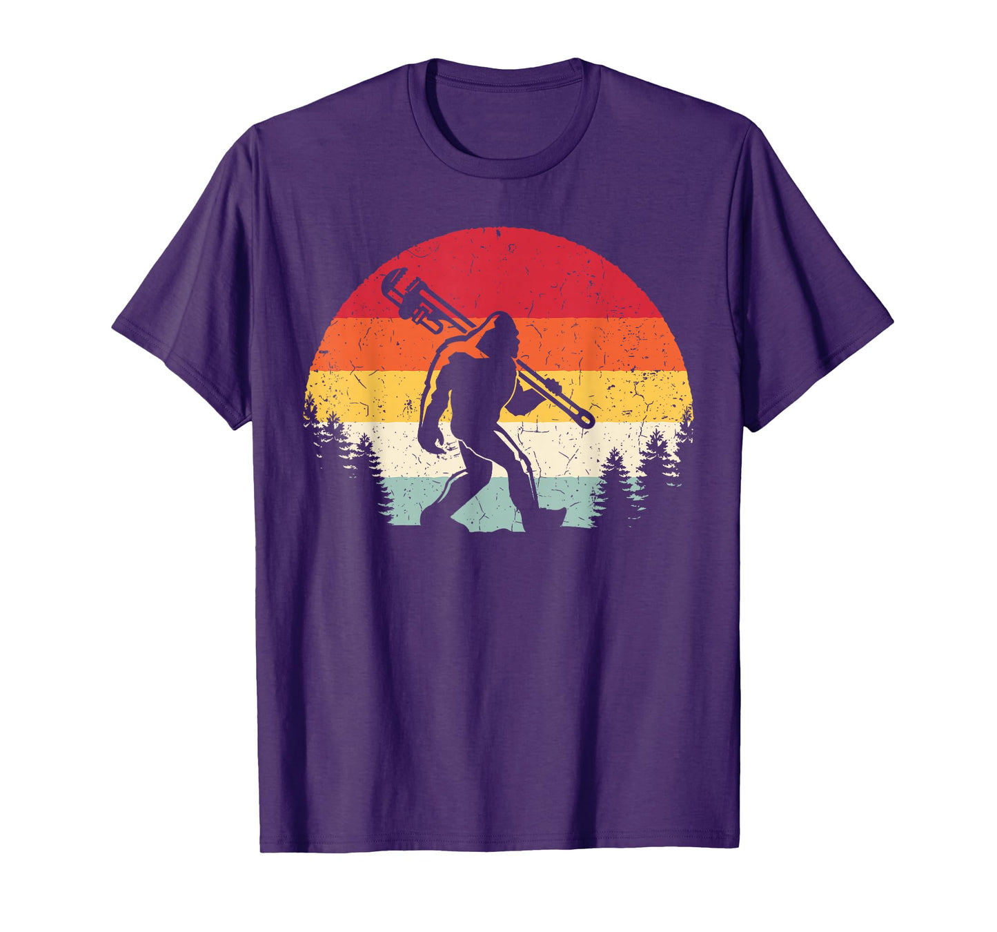 Vintage Bigfoot Plumber Pipe Wrench Funny Sasquatch Plumbing T-Shirt