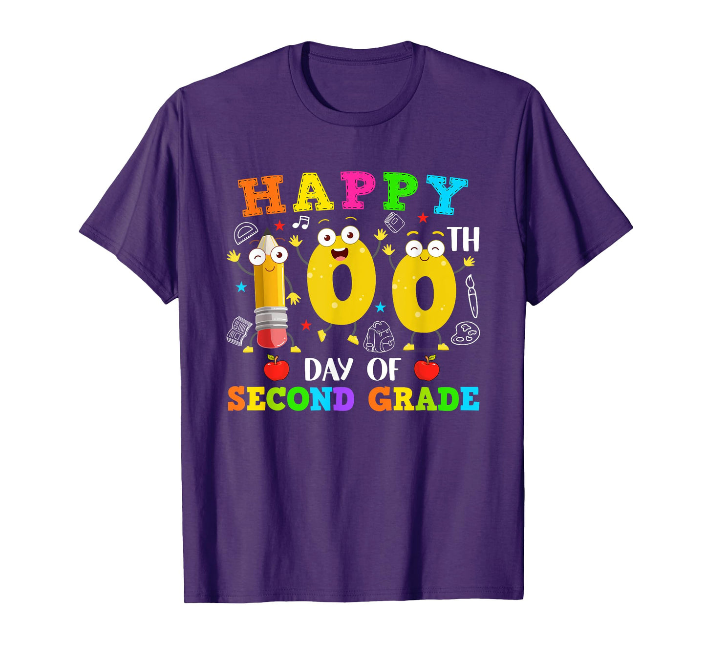 Funny Pencil 100 Days Of Second Grade Students Teacher Kids T-Shirt