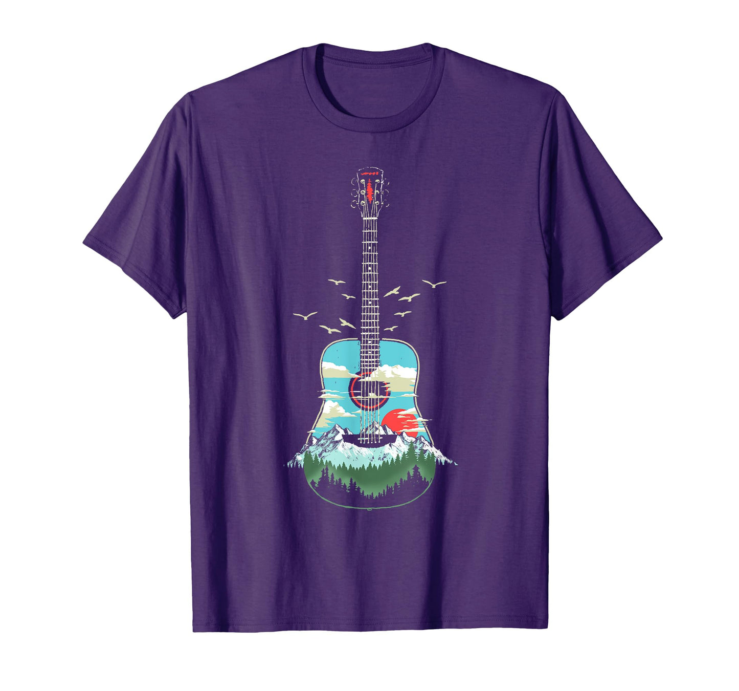 Beautiful Acoustic Guitar Mountains Forest & Nature Graphic T-Shirt