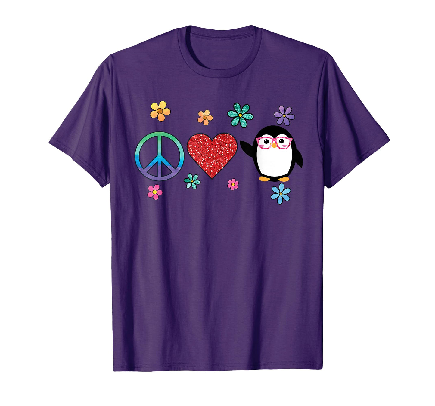 Penguin Peace Love Hippie T-Shirt Glasses Boho Bird Lovers T-Shirt