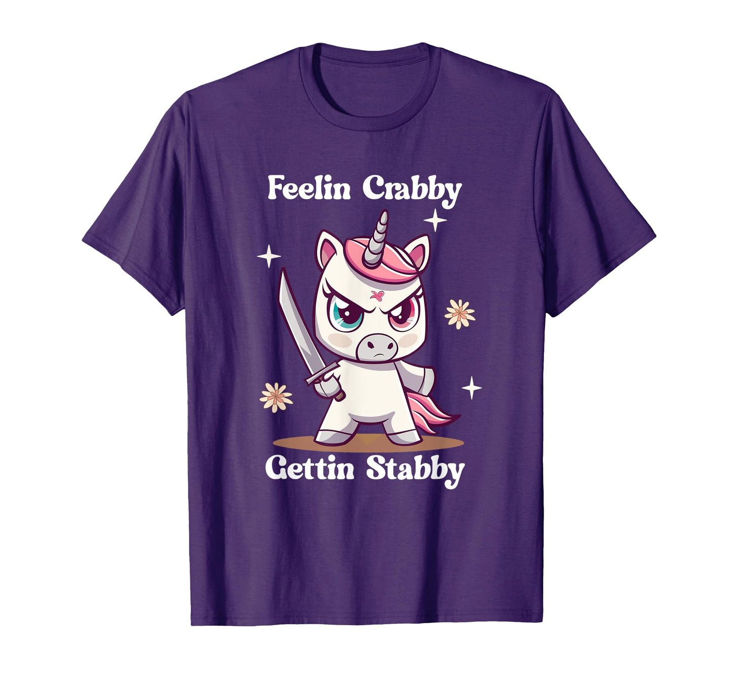 Angry Cute Unicorn Feelin Crabby Gettin Stabby Funny Meme T-Shirt