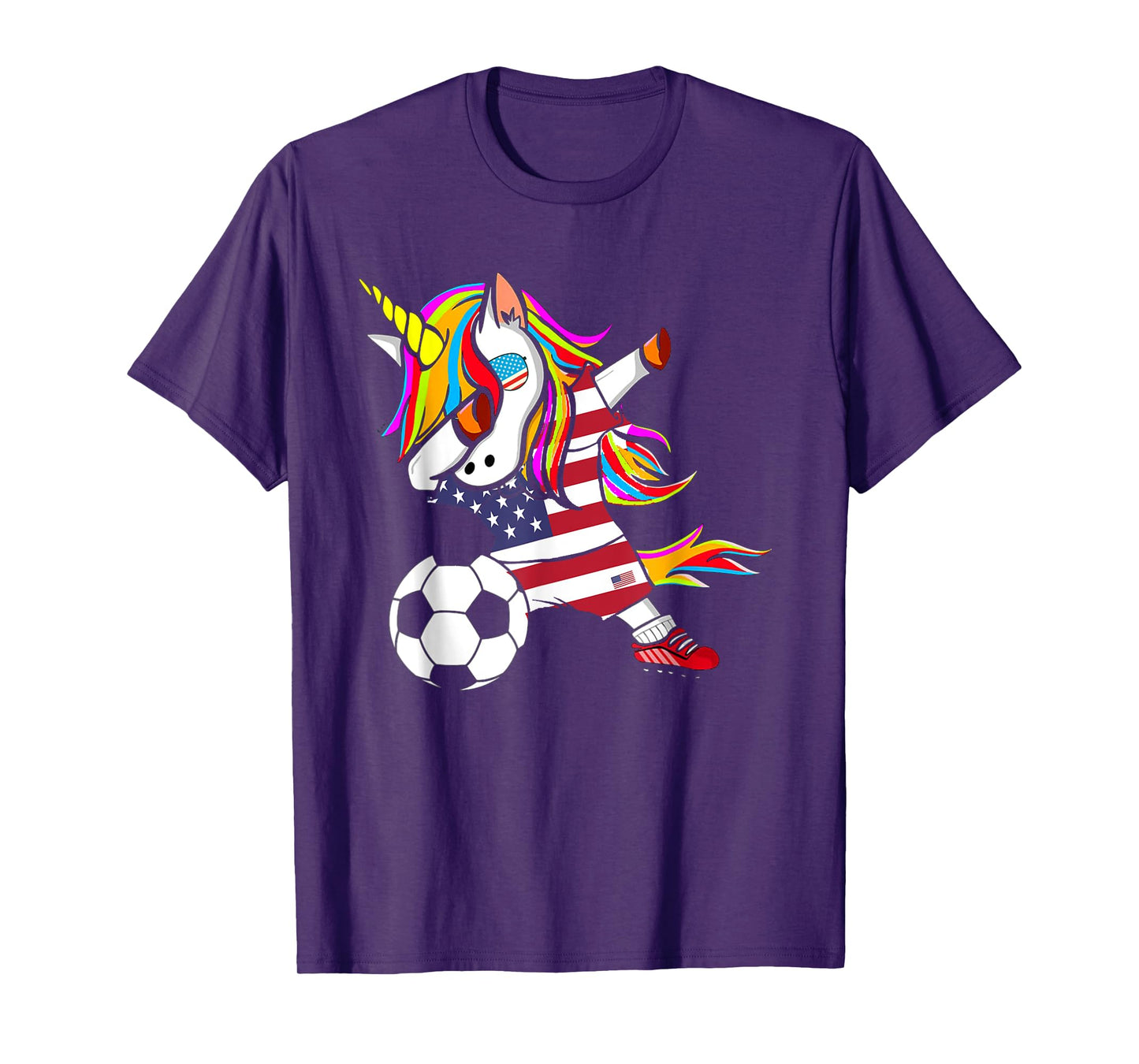 Funny Dabbing Unicorn USA Soccer - USA Flag Soccer T-Shirt