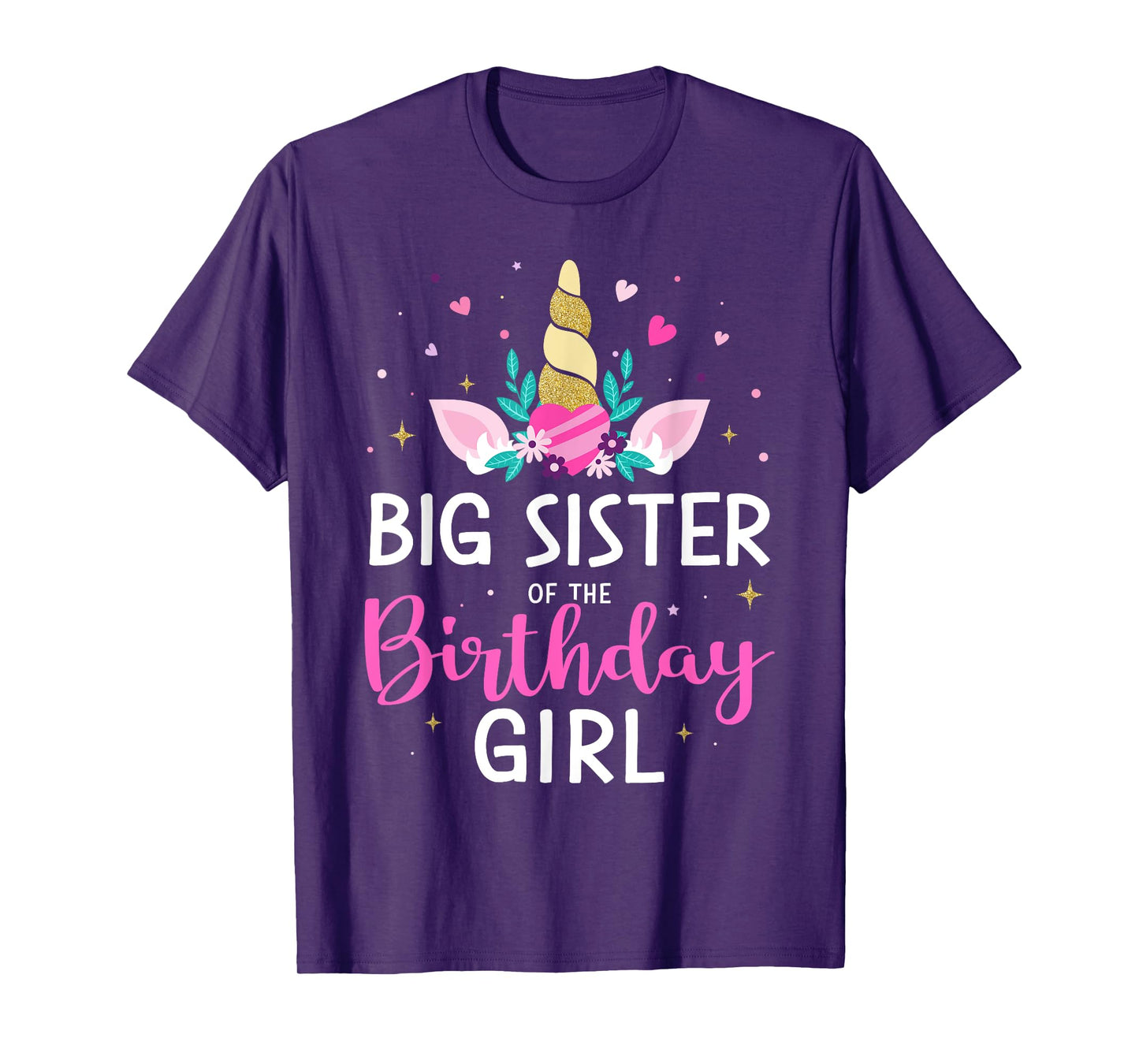 Big sister of birthday girl matching family unicorn party T-Shirt
