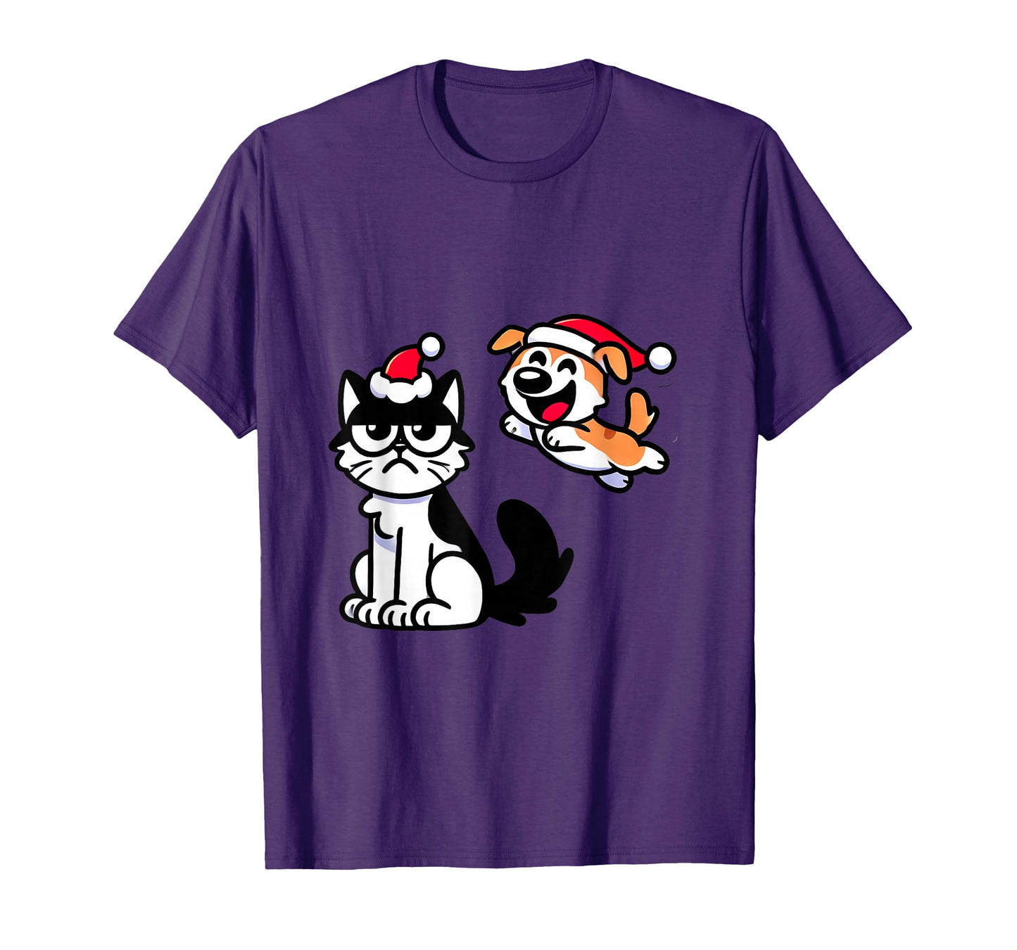 Funny Cat and dog Christmas shirt Santa Hat Xmas Outfit kids T-Shirt