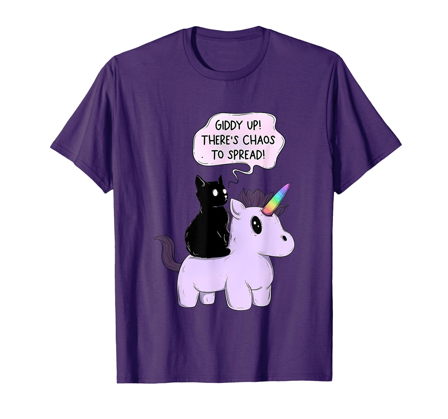 Giddy Up! There Is Chaos To Spread Cute Cat Ride Unicorn T-Shirt for Men Women