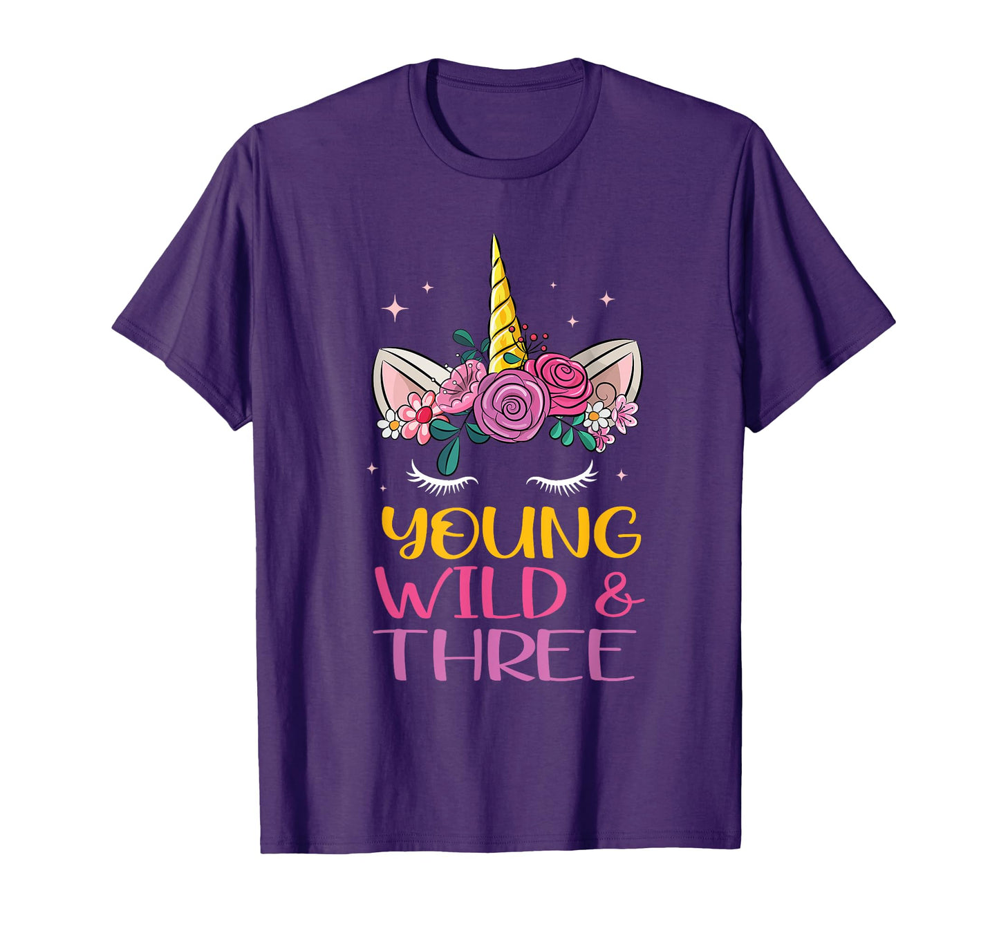 Unicorn Young Wild Three 3 Year Old 3rd Birthday Girl T-Shirt