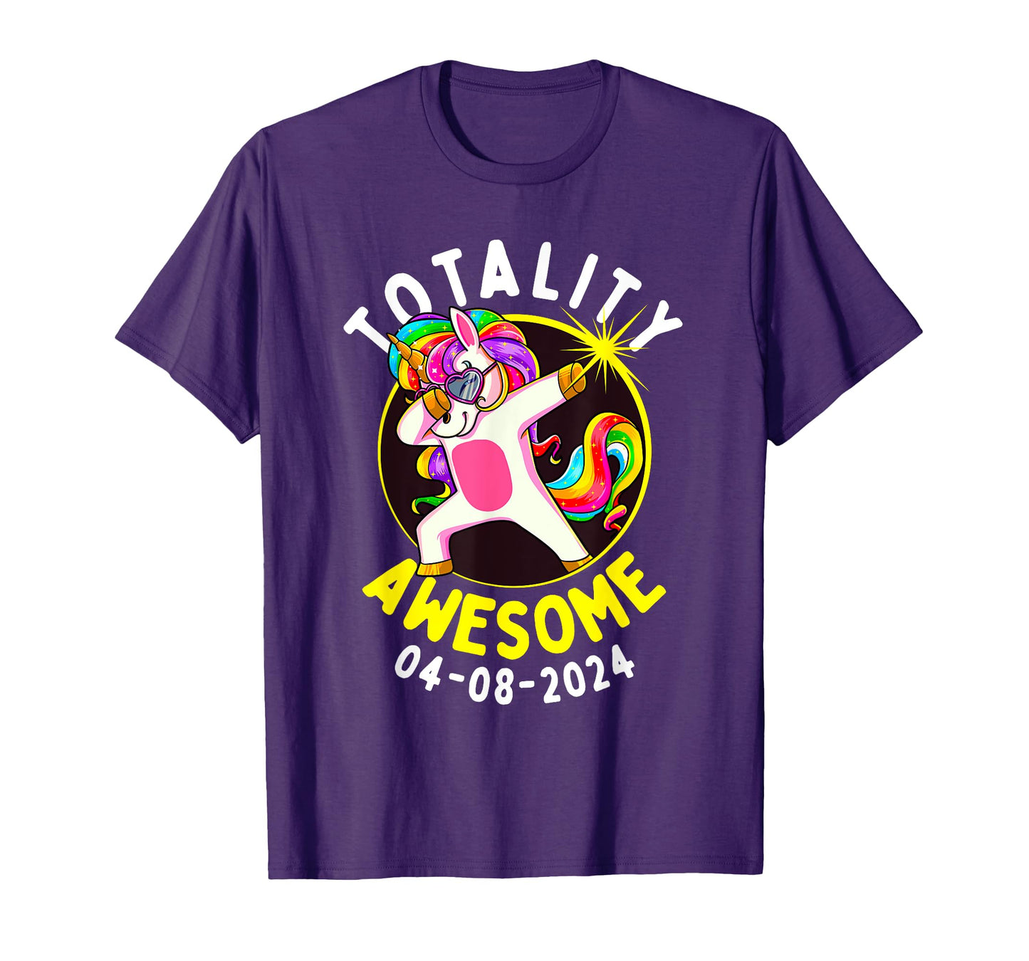 Solar Eclipse Totality Awesome 04-08-2024 Dabbing Unicorn T-Shirt