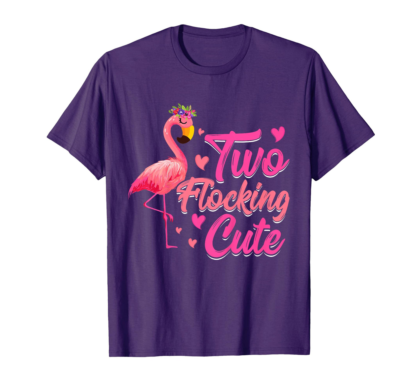 Kids Two Flocking Cute Flamingo 2 Years Old 2nd Birthday Kids T-Shirt