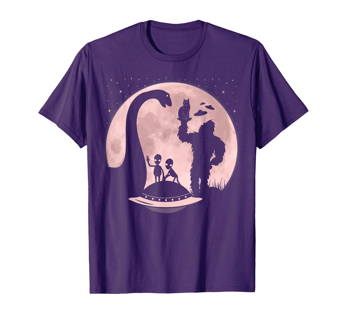 Bigfoot Loch Ness Monster Sasquatch Cat Ufo Funny Aliens T-Shirt for Men Women Kids