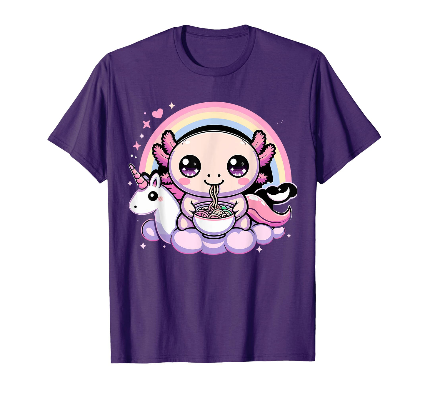 Axolotl eating Ramen with Unicorn T-Shirt