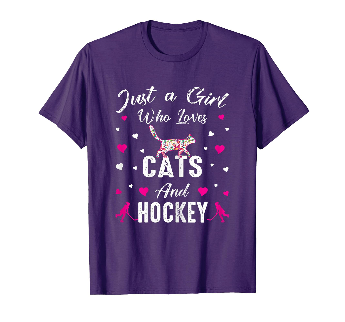 Just A Girl Who Loves Cats And Ice Hockey Cat Lover T-Shirt