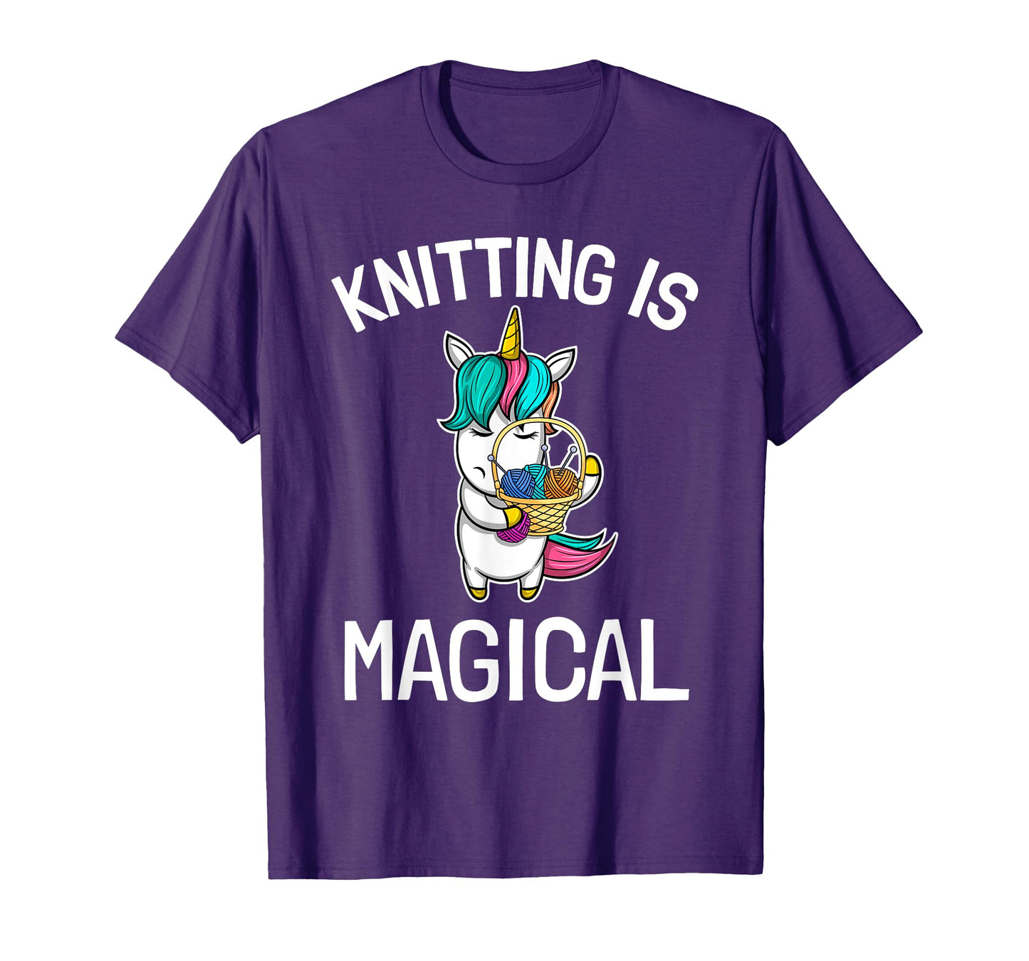 Top Knitting Saying Knitting Needles Hobby Wool Unicorn Magic T-Shirt