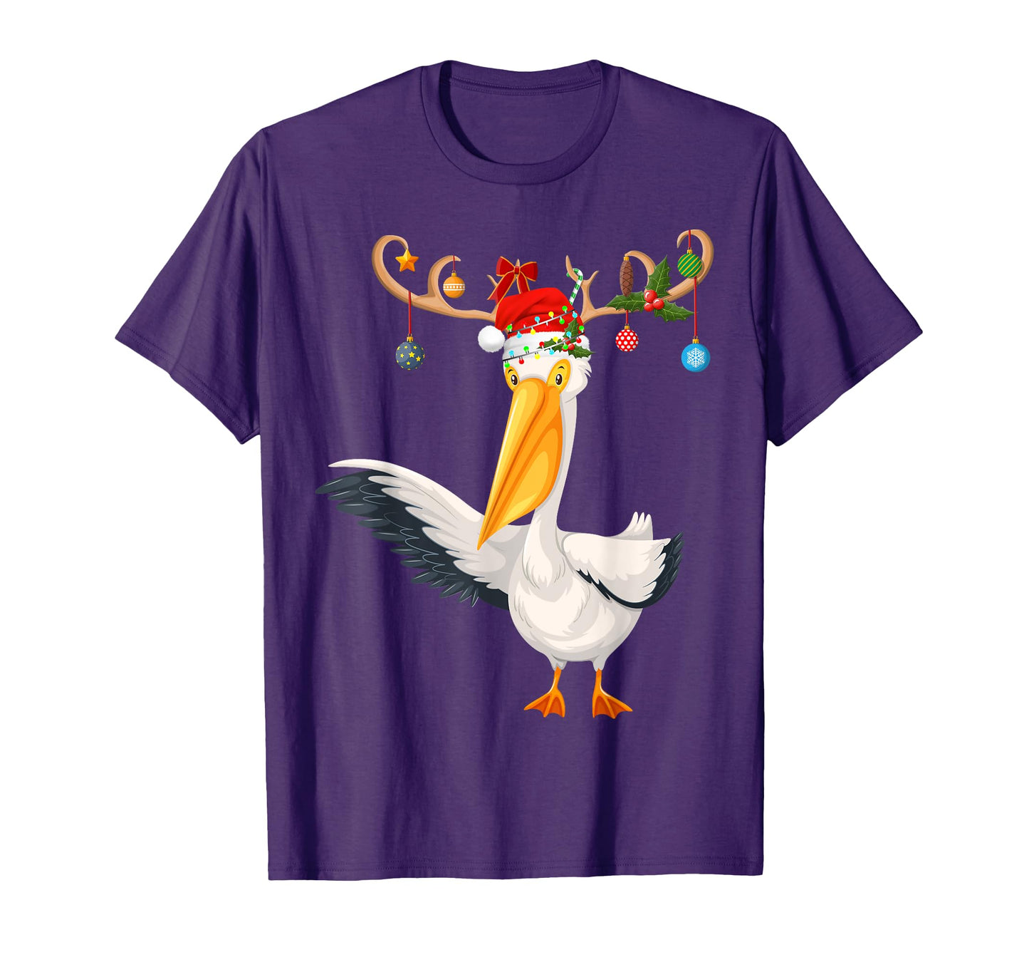 Pelican Bird Xmas Gift Reindeer Santa Hat Pelican Christmas T-Shirt