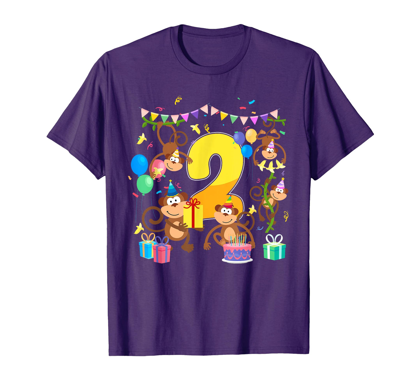 2nd Birthday Cute Monkeys Theme 2 Year Old Boy Girl Bday T-Shirt