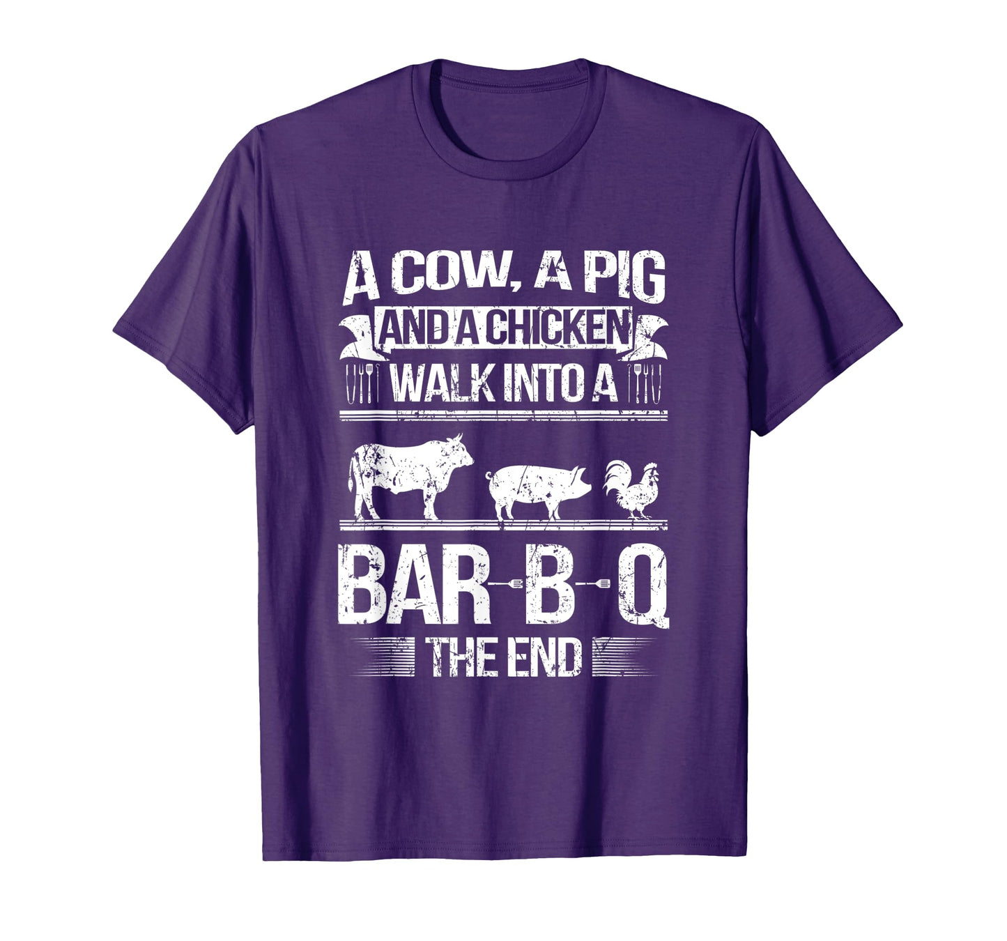 A Cow a Pig and a Chicken walk into a BBQ cooking Beef Roast T-Shirt