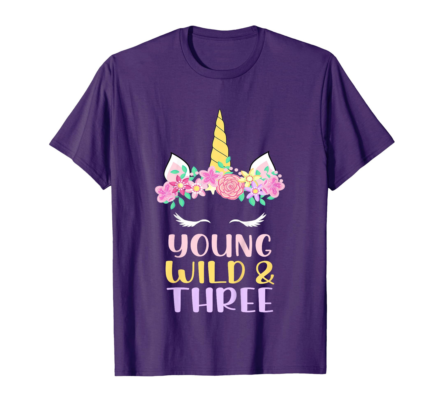Young Wild Three Unicorn Lover 3rd Birthday Party Kids T-Shirt