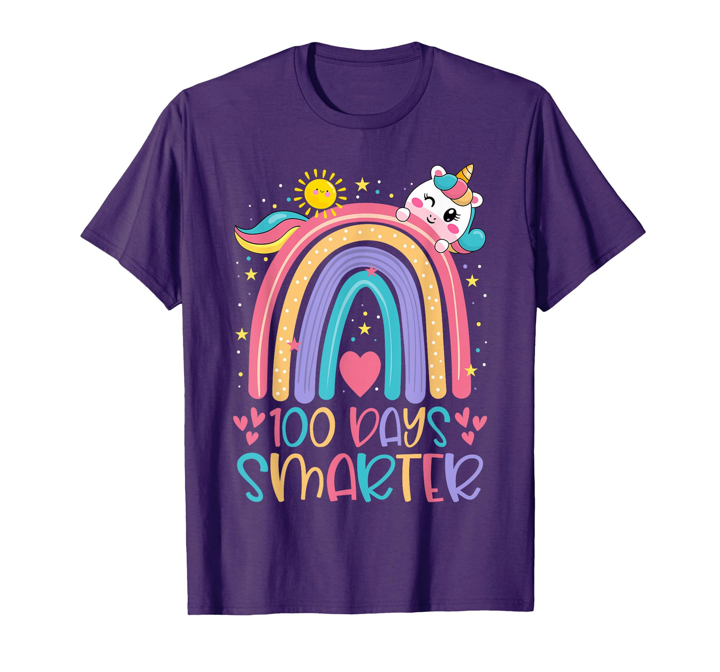 100 Days Smarter Kids Girls Unicorn Happy 100 Days of School T-Shirt