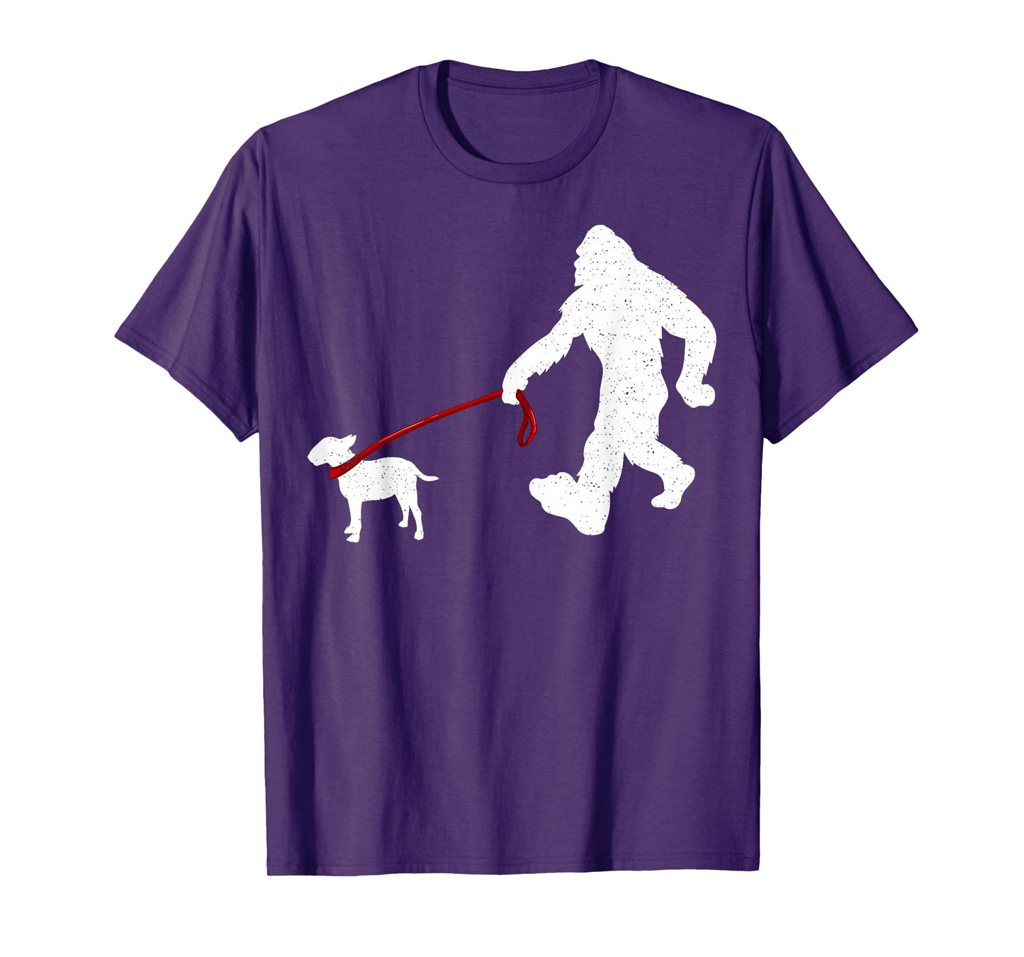 Funny Bigfoot Walking with Bull Terrier Dog T-Shirt