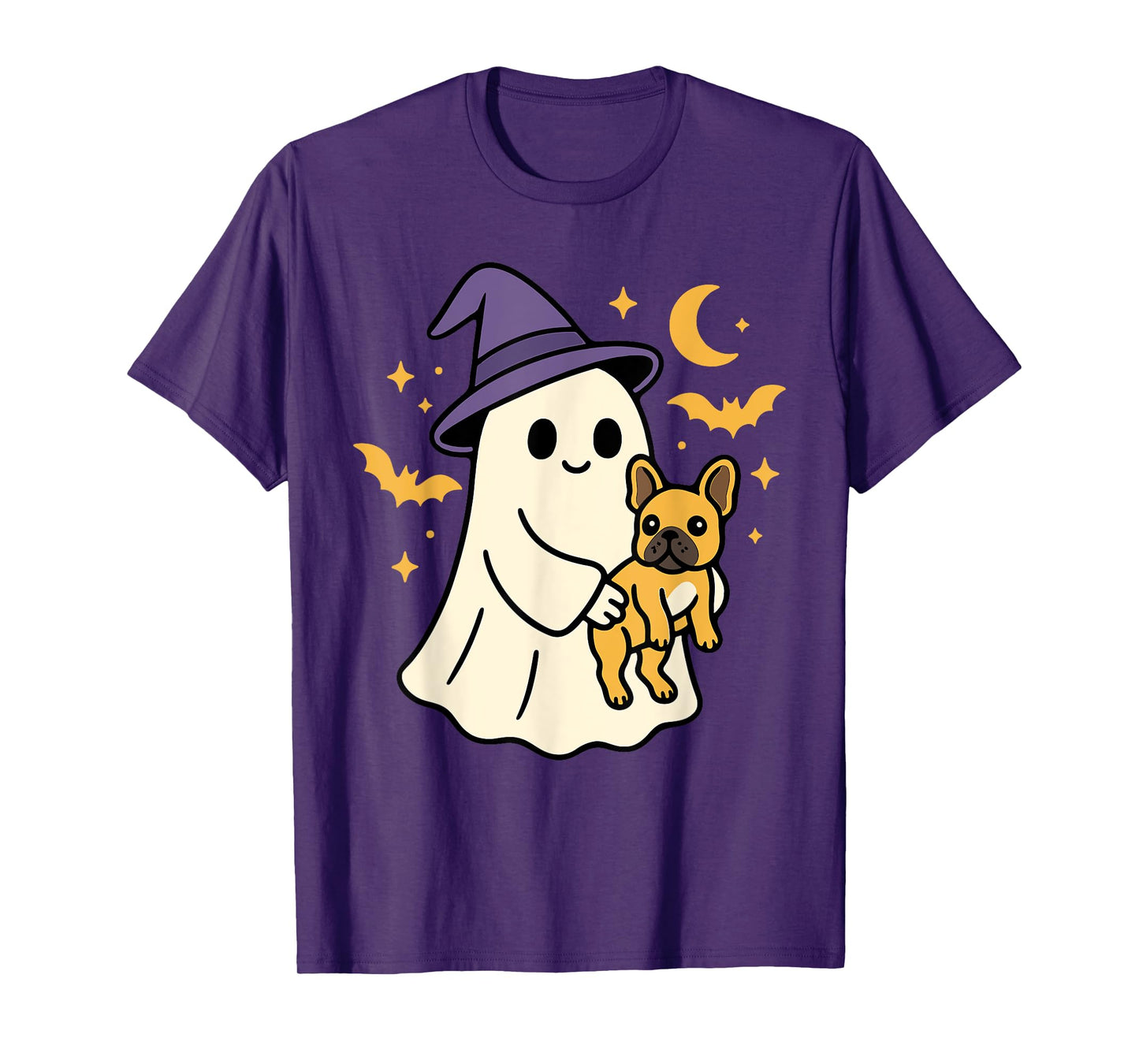 Ghost French Bulldog Dog Witch Hat Halloween Dog Costume T-Shirt