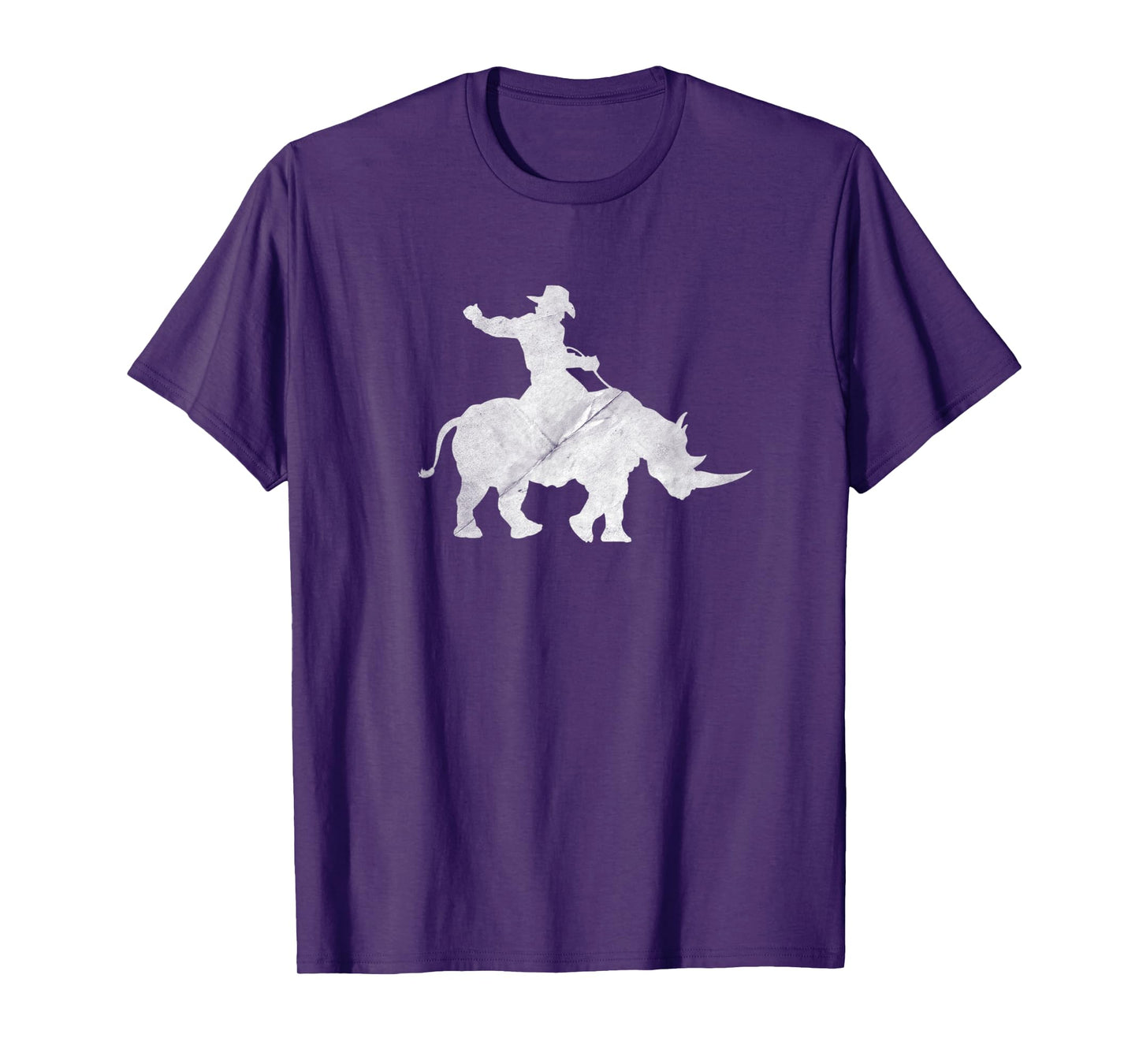 Cowboy Riding a Rhinoceros Rino Distressed T-Shirt