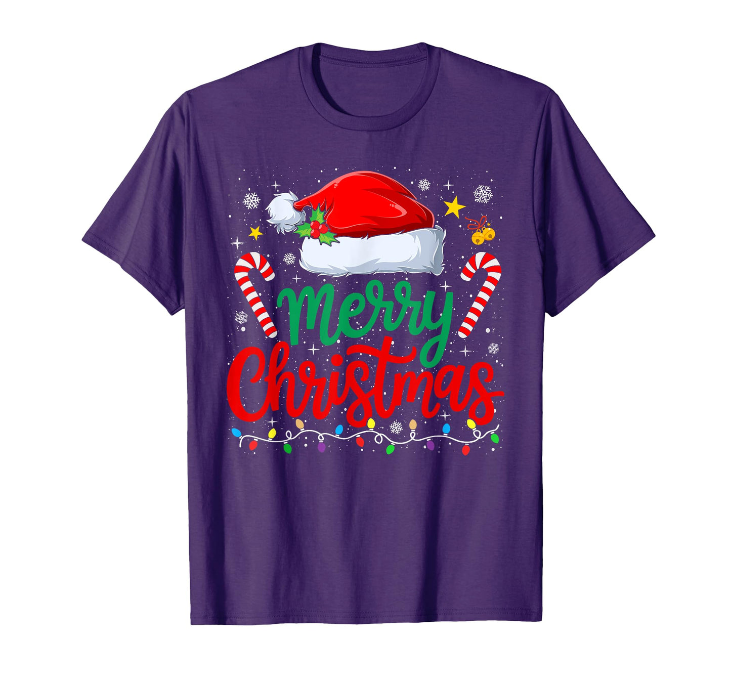 Merry Christmas Lights Family Santa Hat Xmas Men Women Kid T-Shirt