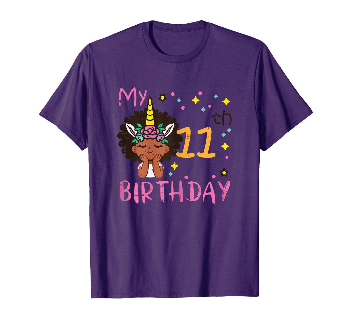 11th Birthday Afro Black Girl Unicorn 11 Year Old Bday Girls T-Shirt