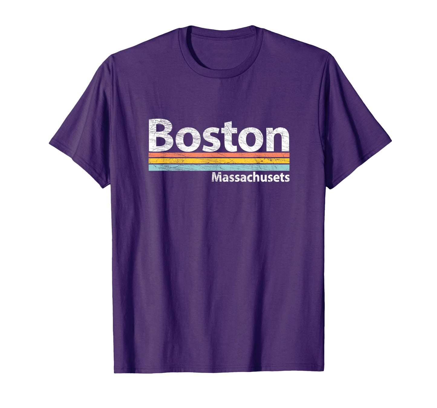 Boston - Massachusetts - Worn Design Retro Stripes - Classic T-Shirt