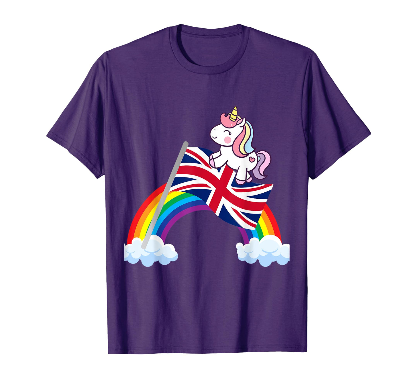 Unicorn Riding British UK Flag Boys Girls Women Kids Rainbow T-Shirt