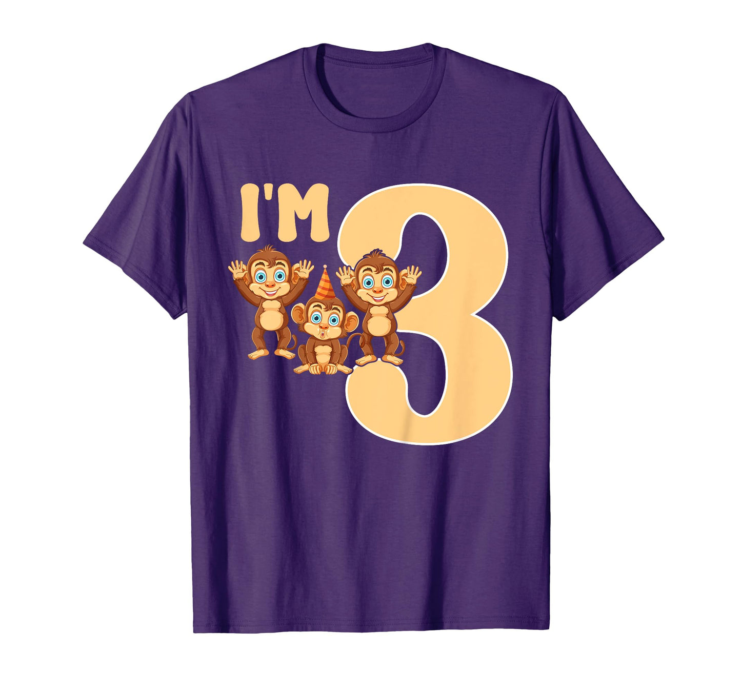 I'm 3 Cute Monkey Kids 3 Years Old 3rd Birthday Party T-Shirt