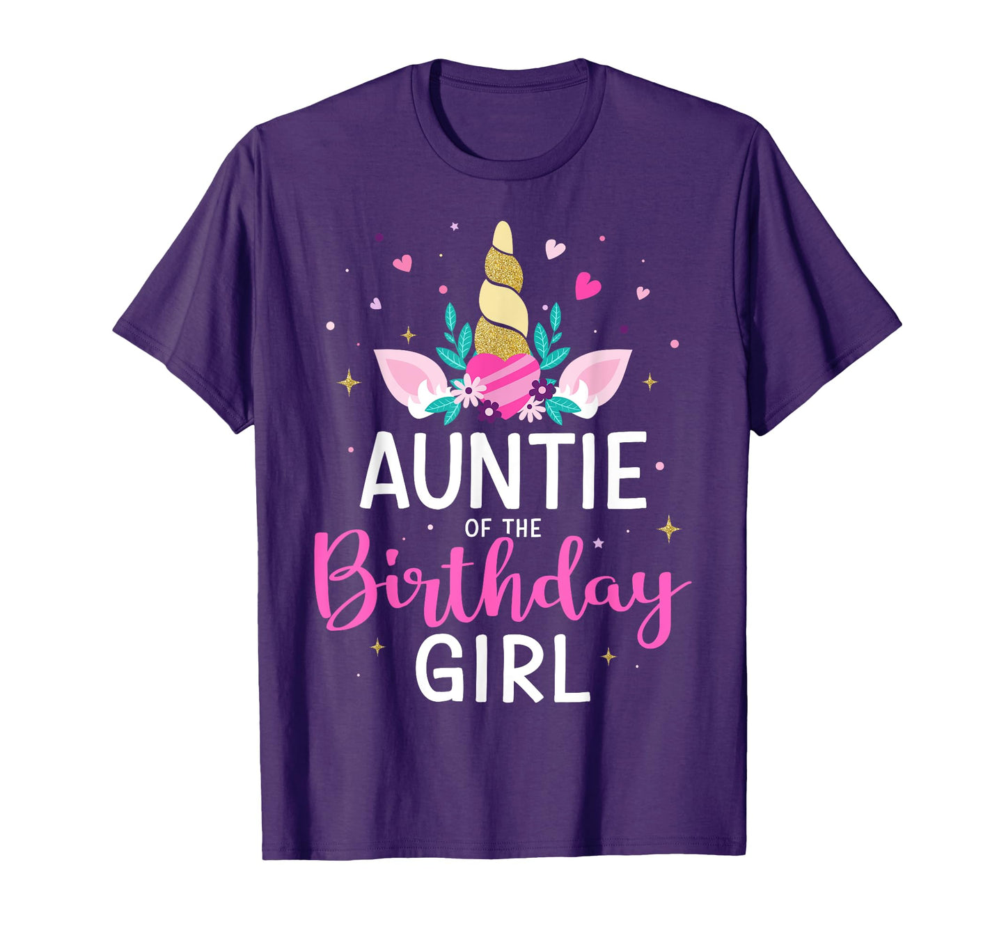 Auntie of the birthday girl matching family unicorn party T-Shirt