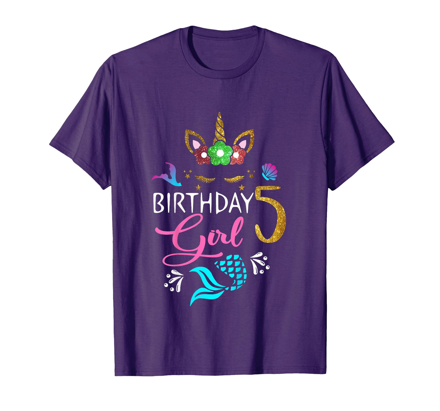 5 Years Old Unicorn Shirt Mermaid Tail 5th Birthday Girl T-Shirt