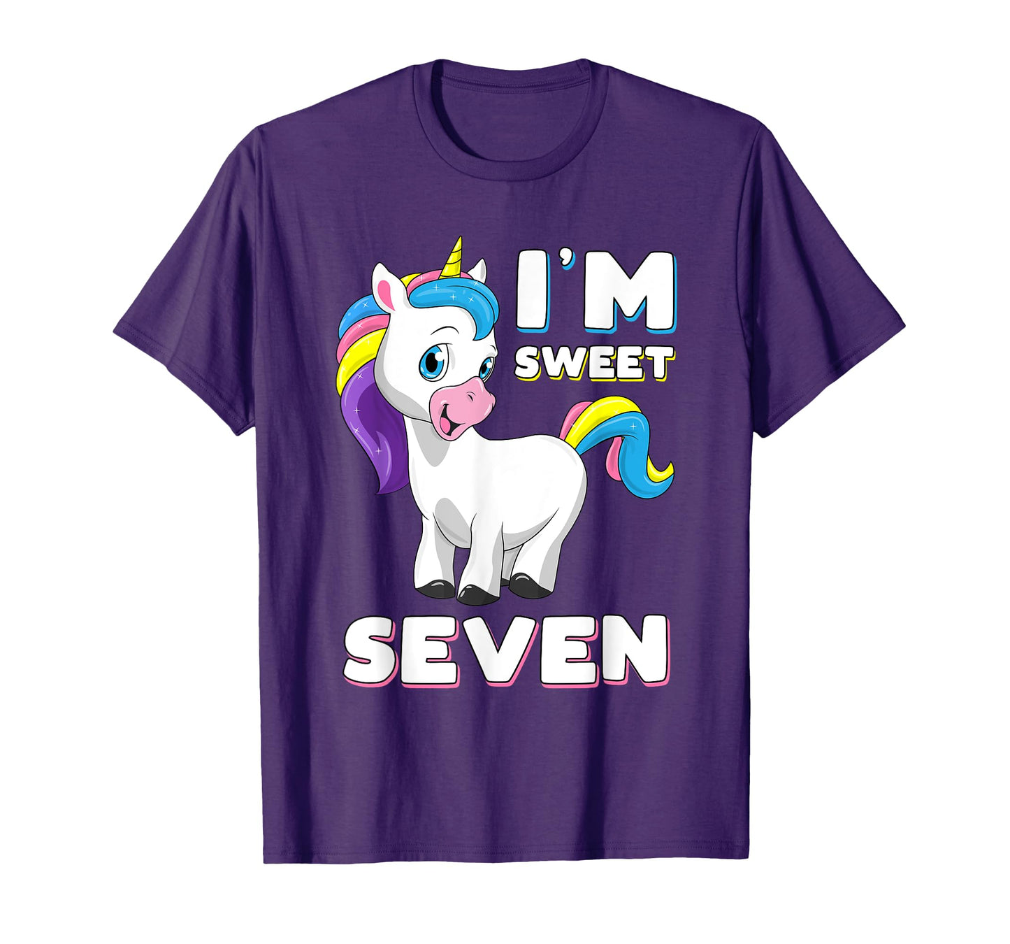 I'm seven Girl Shirt Sweet Unicorn 7th birthday Party Bday T-Shirt