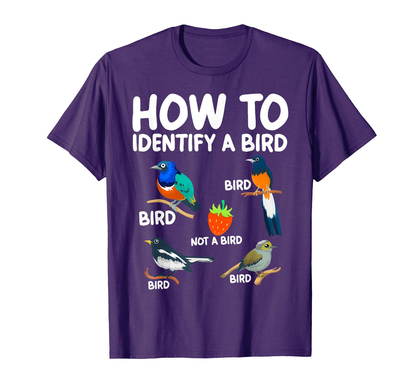 Funny Bird Watcher Gift Tees How To Identify A Bird Bird Print T-Shirt Unisex-Adults Black Small Classic Fit Short Sleeve Cotton Polyester 100% Imported