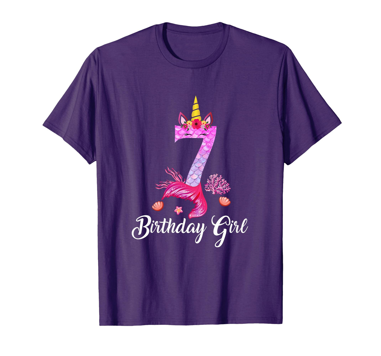 7th Mermaid Tail Shirt Unicorn Number 7 Years Old Birthday T-Shirt