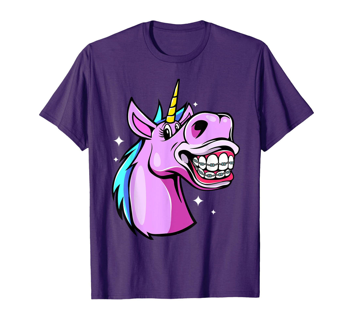 Unicorn With Braces For Girls Funny Orthodontist Dentist T-Shirt