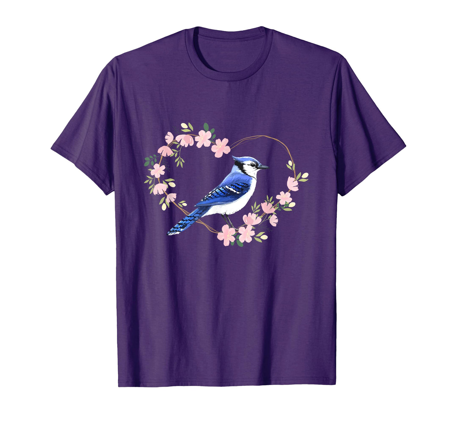 Blue Jay Bird Lover Watching Bidwatcher Birder Flower Heart T-Shirt