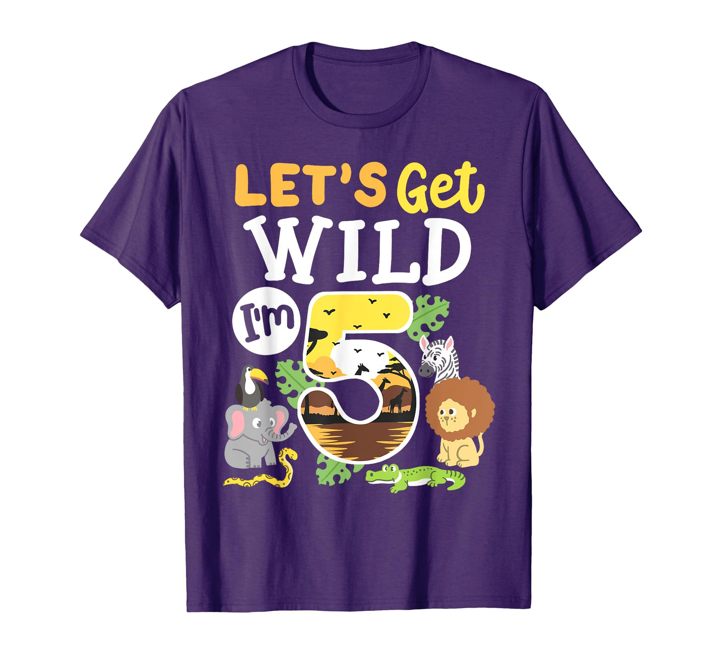 Jungle Safari Let's Get Wild 5th Birthday Zoo 5 Year Old Kid T-Shirt