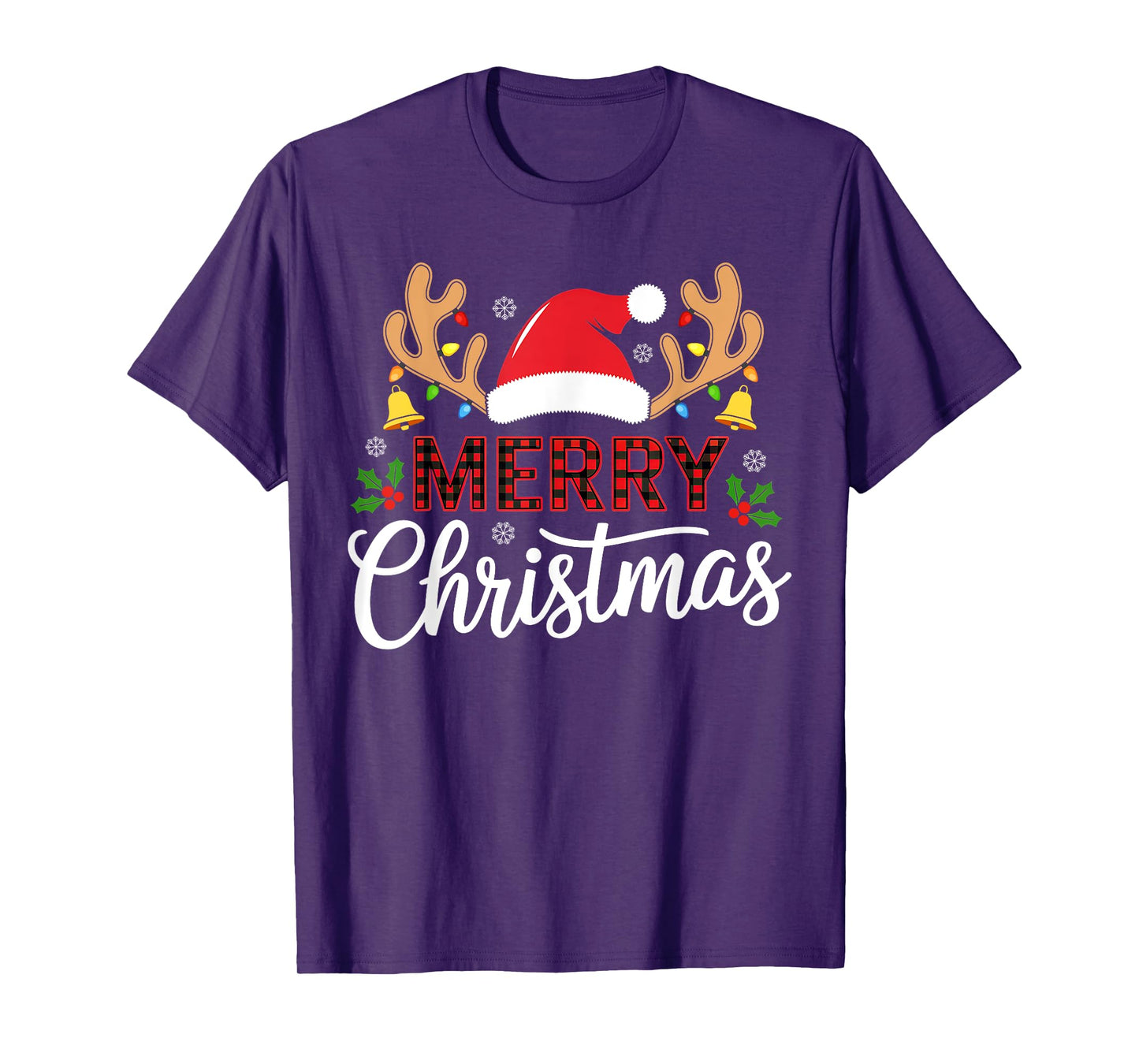 Merry Christmas Buffalo Plaid Funny Xmas Men Women Family T-Shirt