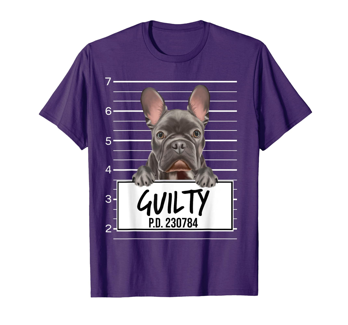Funny French Bulldog Mugshot Guilty Dog Men Women Girls Kids T-Shirt