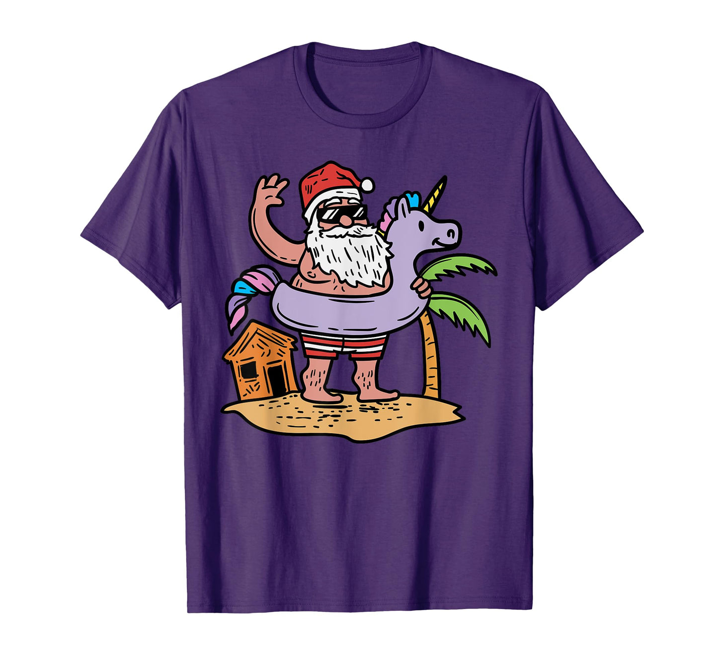 Summer Santa Unicorn Floater Funny Christmas July Beach Gift T-Shirt for Men Women Kids
