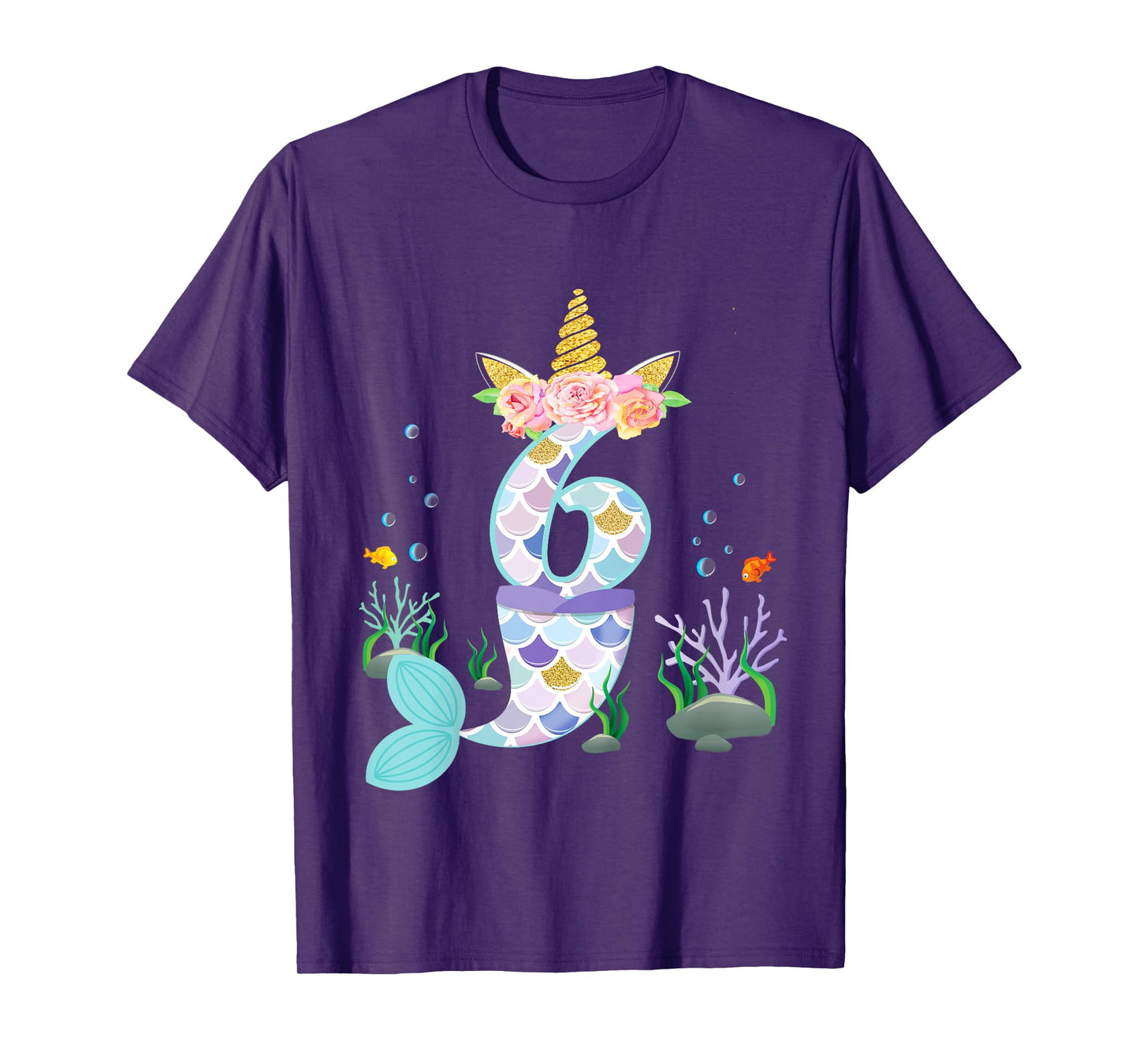 6 Year Old Unicorn Mermaid Birthday Tail Girl Theme 6th Gift T-Shirt