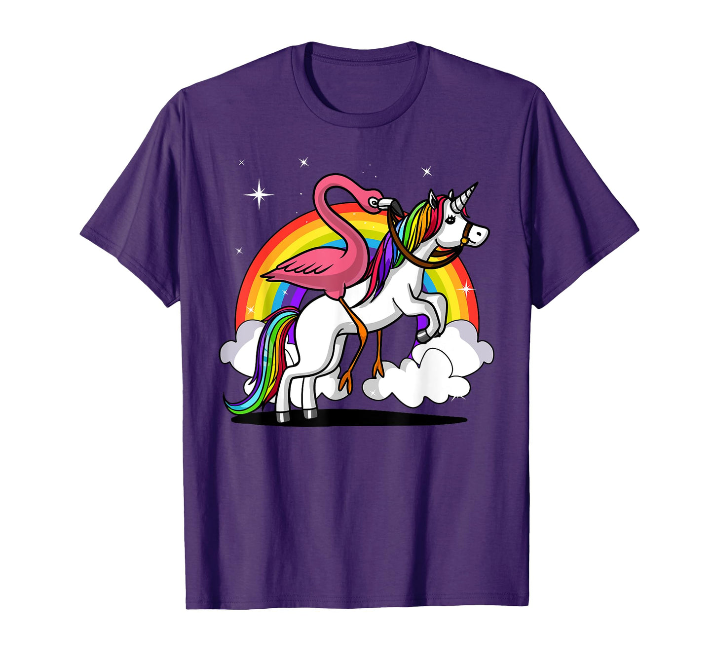 Flamingo Bird Riding Unicorn Magical Rainbow Kids Girls T-Shirt