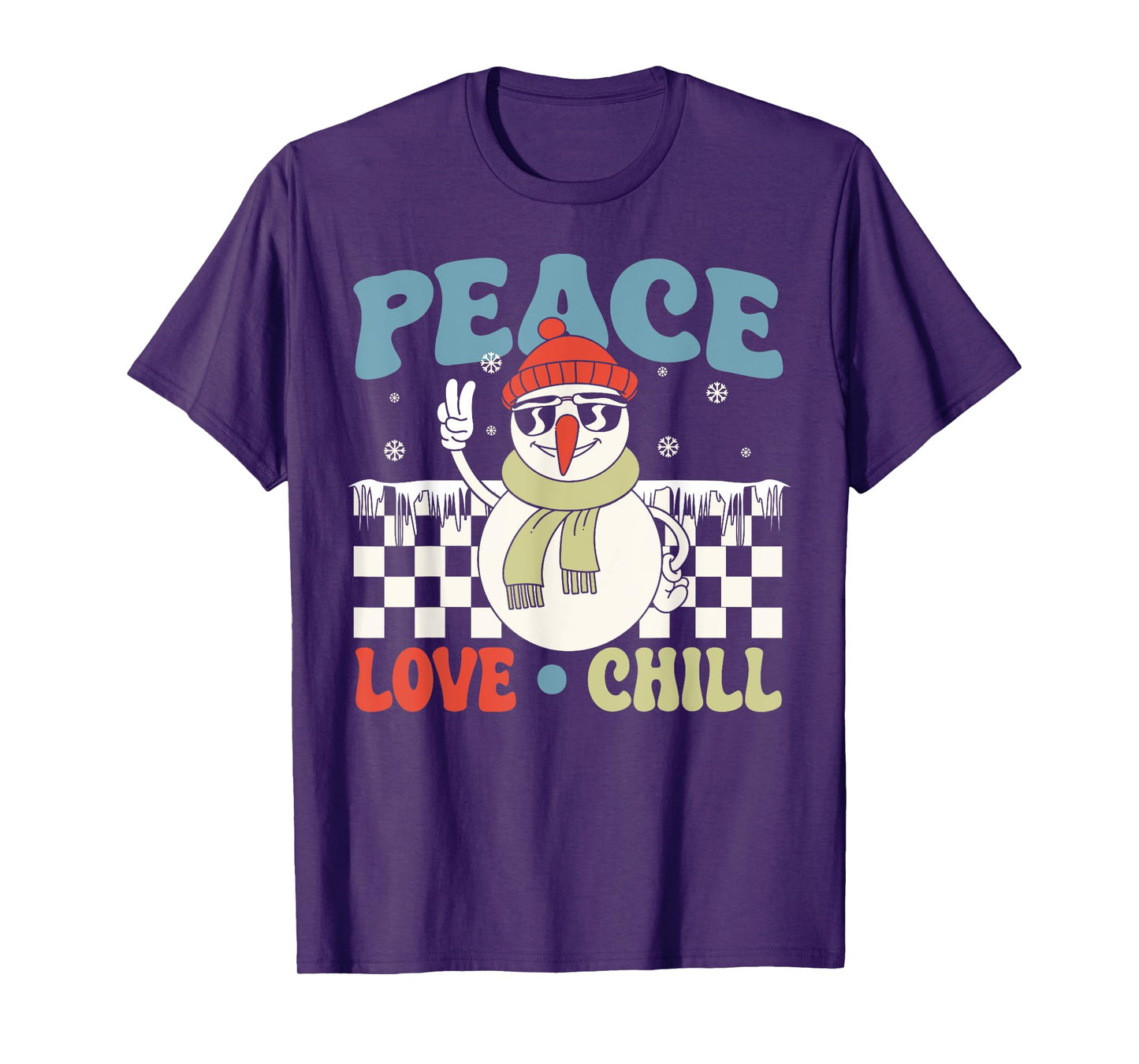 Snowman Peace Love Christmas Chill Hippie Snowman T-Shirt